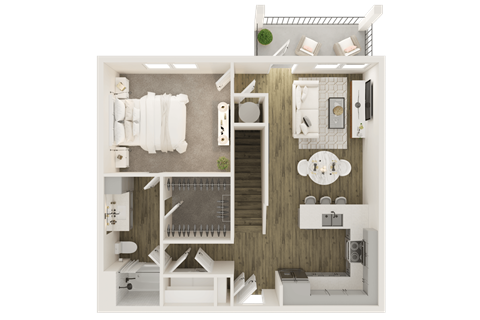Floor plan for 1 bed, 1 bath, 906 sqft